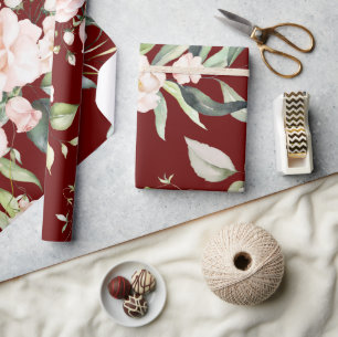 Papel De Regalo Boda de eucalipto verde elegante rojo
