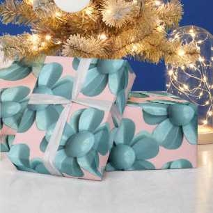 Papel De Regalo Boda de flor de color azul retro pasto MOD rosa