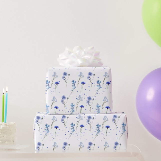 Papel De Regalo Boda de flor silvestre azul acuarela  (Regalos de fiesta)