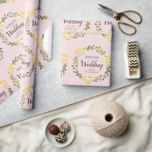 Papel De Regalo Boda de flores amarillas con nombres y fecha en ro