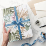 Papel De Regalo Boda de flores blancas azules tropicales<br><div class="desc">Boda de flores blancas azules tropicales</div>
