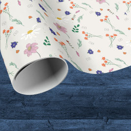 Papel De Regalo Boda de flores caprichosas dibujadas a mano 