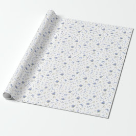 Papel De Regalo Boda de flores elegantes azules marino con estampa