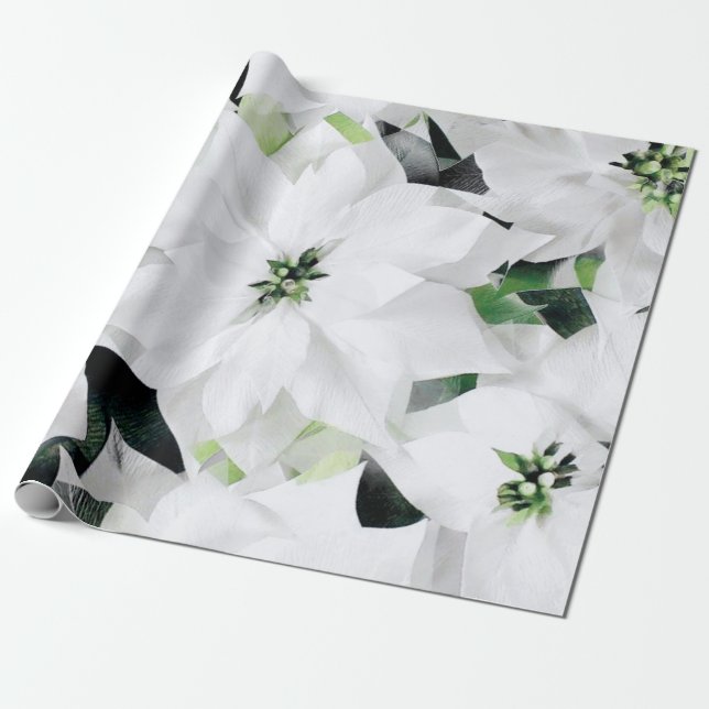 Papel De Regalo Boda de Flores Grandes Blancas Verde (Desenrollado)