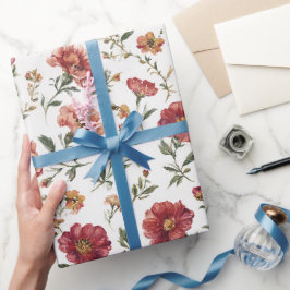 Papel De Regalo Boda de Flores Rojas