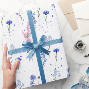 Papel De Regalo Boda de flores silvestres azules acuarela