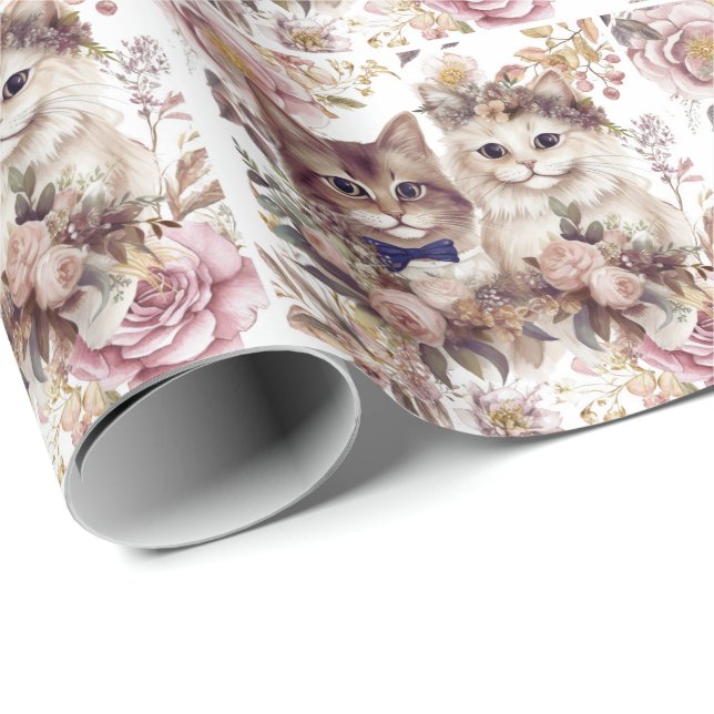 Papel De Regalo Boda de gato con novia y novio (Esquina del rollo)