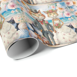 Papel De Regalo Boda de gatos con temática Novia y Playa Groom
