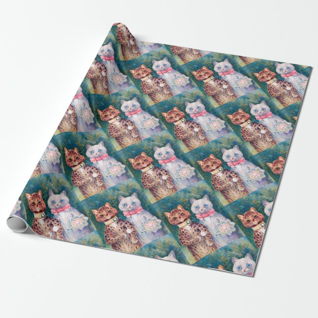 Papel De Regalo Boda de gatos, matrimonio, novia, Louis Wain (Desenrollado)