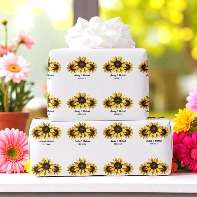Papel De Regalo Boda de girasol Blanco amarillo floral (Subido por el creador)