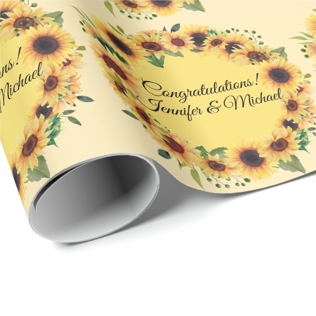 Papel De Regalo Boda de girasol Enhorabuena Añadir nombres verano (Esquina del rollo)