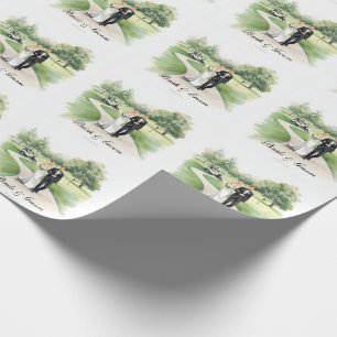 Papel De Regalo Boda de Golf con Novia y Novio en el campo