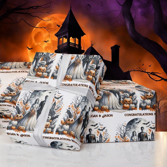Papel De Regalo Boda de Halloween personaliza los nombres de novia (Subido por el creador)