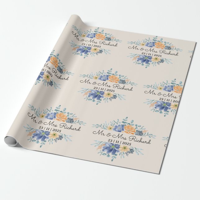 Papel De Regalo Boda de nombres de caligrafía de script personaliz (Desenrollado)