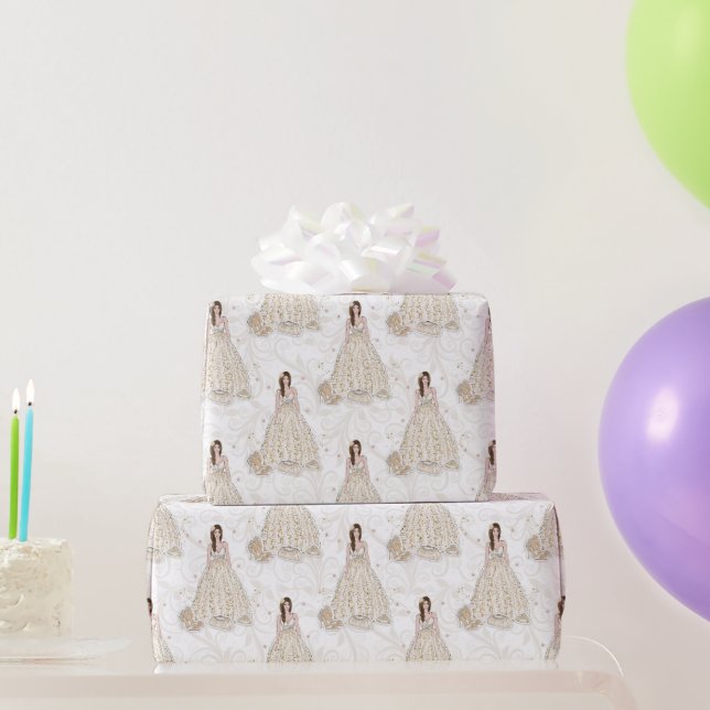 Papel De Regalo Boda de novia blanca y dorada (Regalos de fiesta)