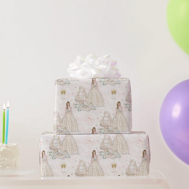 Papel De Regalo Boda de Novias Blancas y Oro (Regalos de fiesta)