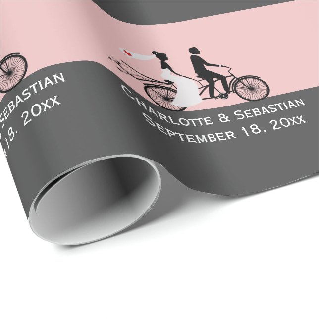 Papel De Regalo Boda de novios en bicicleta tándem linda (Esquina del rollo)