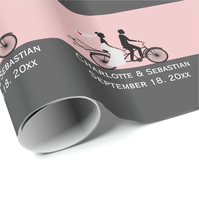 Papel De Regalo Boda de novios en bicicleta tándem linda (Esquina del rollo)