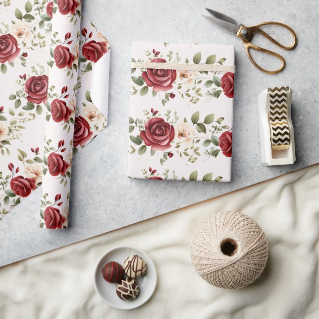 Papel De Regalo Boda de oro de los Rosas de Cream Rojo (Artesanía)