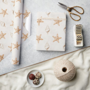 Papel De Regalo Boda de playa con conchas de estrella de mar crema