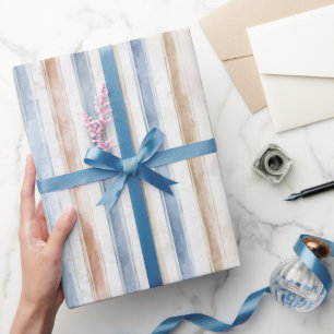 Papel De Regalo Boda de rayas crema bronceado azul bonito