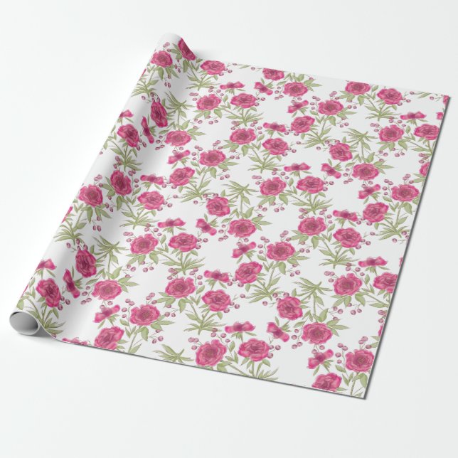 Papel De Regalo Boda de Rosa Rosa Brillante (Desenrollado)