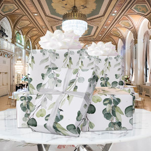 Papel De Regalo Boda de Vino verde eucalipto verde sabio plateado