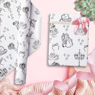 Papel De Regalo Boda Divertida y Caprichosa Dibujada a Mano 