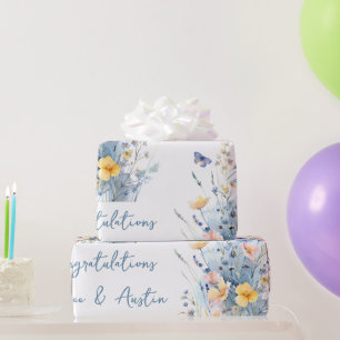 Papel De Regalo Boda/ducha de flores azules silvestres felicitacio
