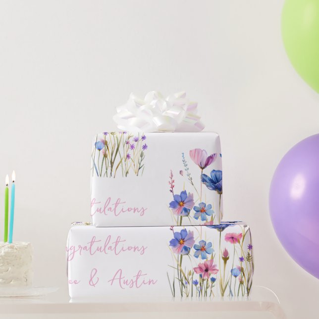 Papel De Regalo Boda/ducha de flores azules silvestres felicitacio (Regalos de fiesta)