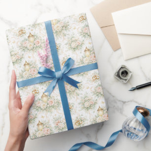 Papel De Regalo Boda elegante con flores de acuarela rosadas y lin