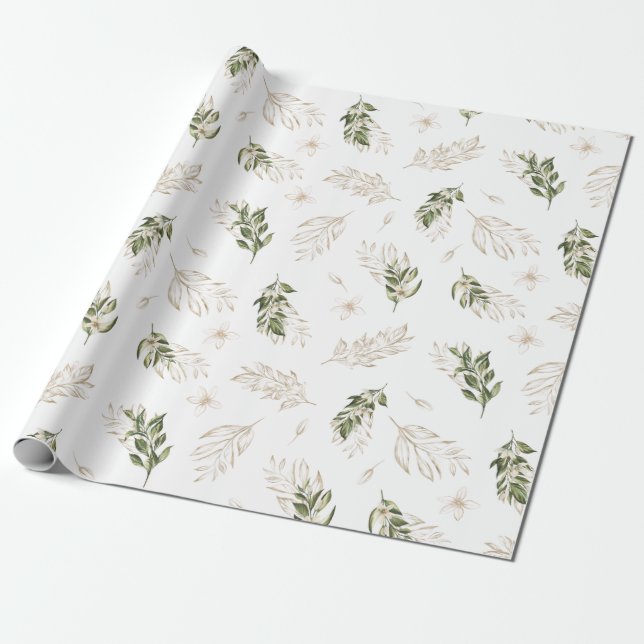 Papel De Regalo Boda elegante de verde y oro (Desenrollado)
