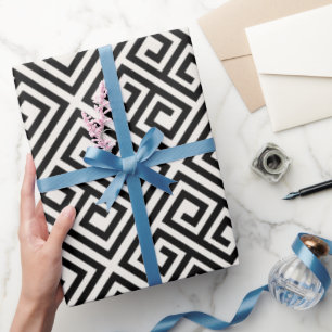 Papel De Regalo Boda elegante dominante griega de marfil negra