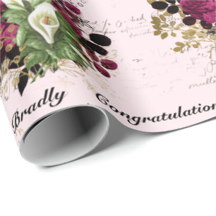 Papel De Regalo Boda Felicitaciones Añadir nombres Rosa Ephemera