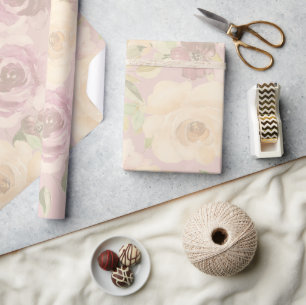 Papel De Regalo Boda floral acuarela rosas rubor bohemio