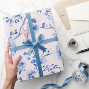 Papel De Regalo Boda floral azul de Rubor romántico