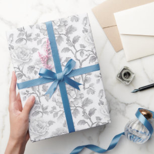 Papel De Regalo Boda floral blanca gris