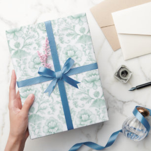 Papel De Regalo Boda floral blanca menta chic