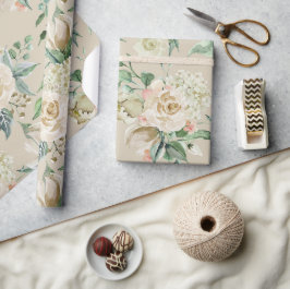 Papel De Regalo Boda floral botánica elegante de champán crema