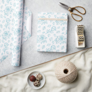 Papel De Regalo Boda floral botánica Rosa Trepadora Turquesa