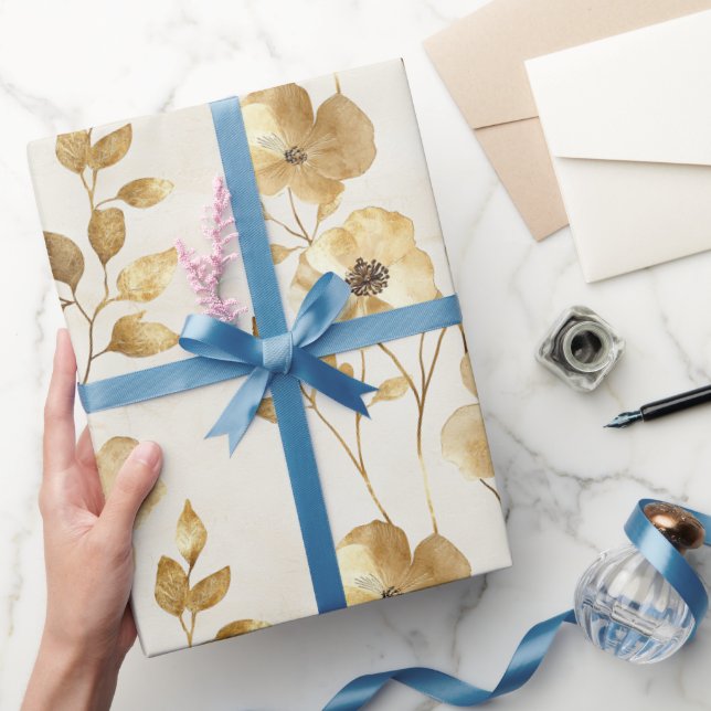 Papel De Regalo Boda floral Cream Gold (Regalar)