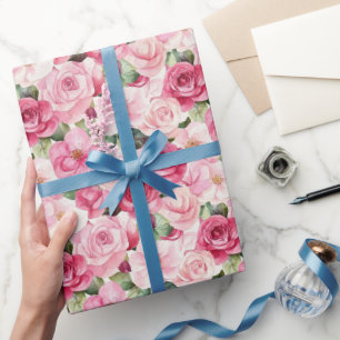 Papel De Regalo Boda floral de rosas rosadas románticas