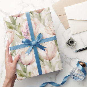 Papel De Regalo Boda floral de tulipanes de crema rosa de Rubor bo