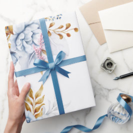 Papel De Regalo Boda Floral Dusty Blue White Gold