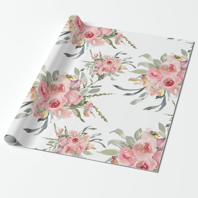 Papel De Regalo Boda floral femenina elegante rosa suave (Desenrollado)
