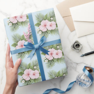 Papel De Regalo Boda floral rosa azul tropical Hibiscus