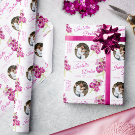 Papel De Regalo Boda fotográfico personalizado rosa de la flor de 