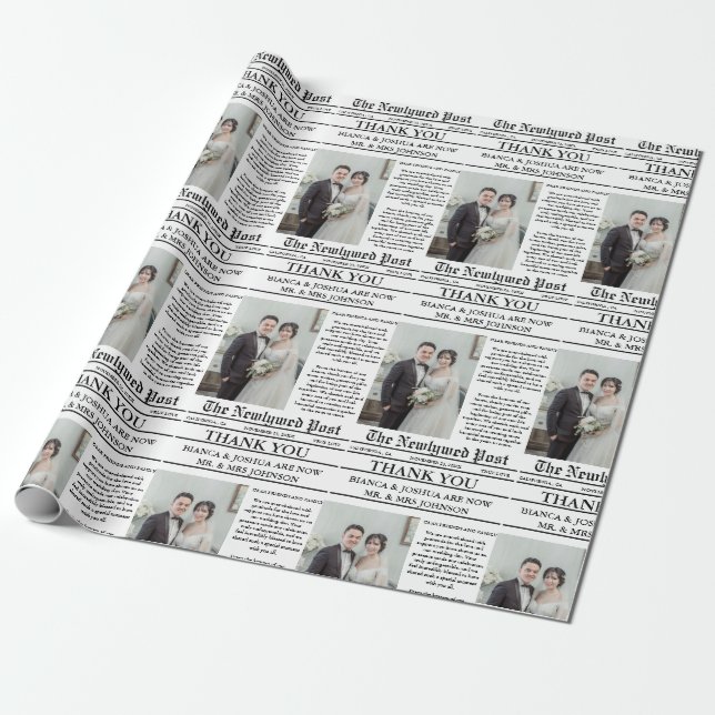 Papel De Regalo Boda fotográfico único de periódico gracias (Desenrollado)