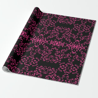 Papel De Regalo Boda gótico de Swirl Hot Pink and Black Swirl