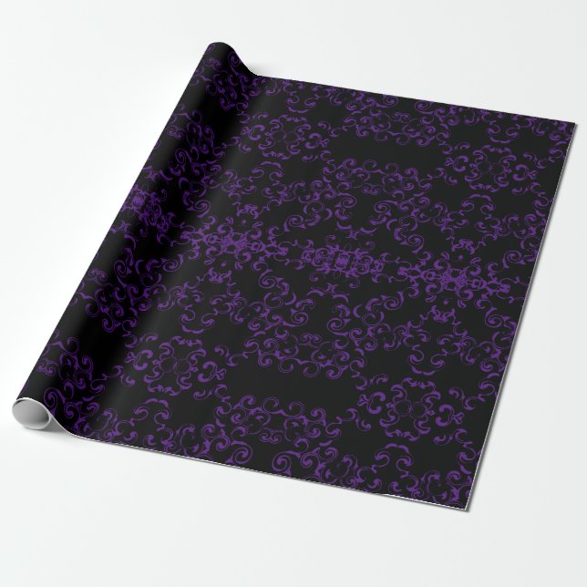 Papel De Regalo Boda gótico de Swirl Morado y Negro (Desenrollado)